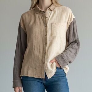 KLD 100% Cotton Colorblock Long Sleeve Woman’s Size Large